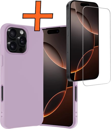 Hoes - Met Screenprotector - Geschikt voor Apple iPhone 16 Pro Max - Sterk & Shockproof - Back Cover - Siliconen Case - Telefoon Hoes - Lila