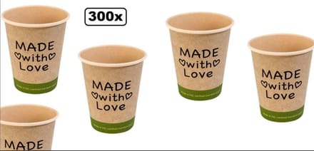 300x Koffiebeker Made with Love bamboe 250ml  next generation - Koffie thee chocomel soep drank water beker karton