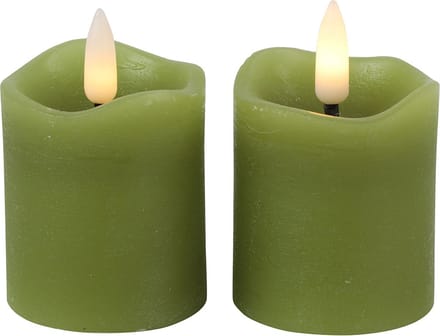 Countryfield LED kaarsen/stompkaarsenen - 2x st - groen - D5 x H7,2 cm - timer - warm wit
