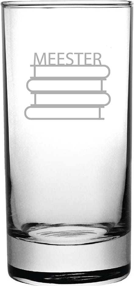 Gegraveerde longdrinkglas 28,5cl Meester met boeken