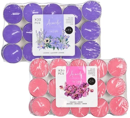 Acorde theelichtjes - 60x - 30x lavendel - 30x orchidee - aroma/geurkaarsen