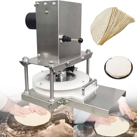 Deegpers Machine - Deegroller Tortilla - Gebak Maken - Elektrische Bediening - 22 cm Plaat - Zilver