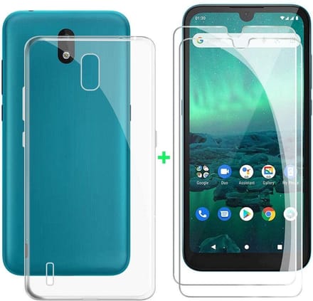 Silicone hoesje transparant met 2 Pack Tempered glas Screen Protector Geschikt voor: Nokia 1.3