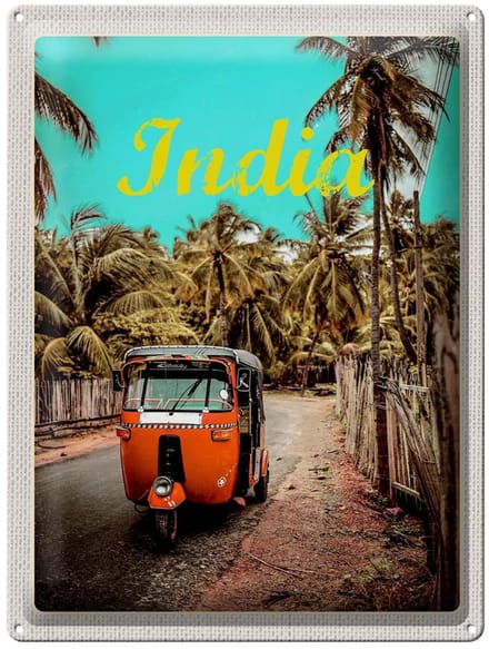 Blechschild Reise 30x40cm Indien Straße Tuk Tuk Taxi Asien