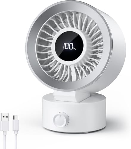 Kleine Tafelventilator - Oplaadbaar 1200mAh - USB Voeding - Digitaal Display - 100 Snelheden - 30° Kantelbaar - Wit