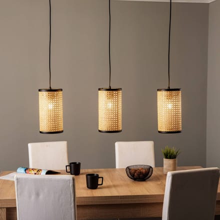 Lindby - hanglamp - 3lichts - Rotan - H: 28 cm - E27 - hel hout
