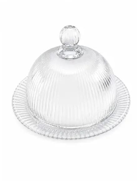 Piramit glazen serveerschaal met deksel – Ø14 cm, h10 cm – transparant – geribbeld