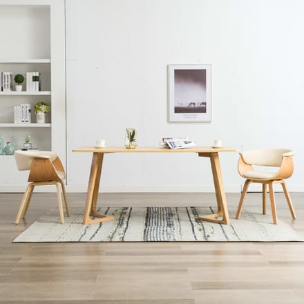 vidaXL - Eetkamerstoelen - 2 - st - gebogen - hout - en - kunstleer - crèmekleurig