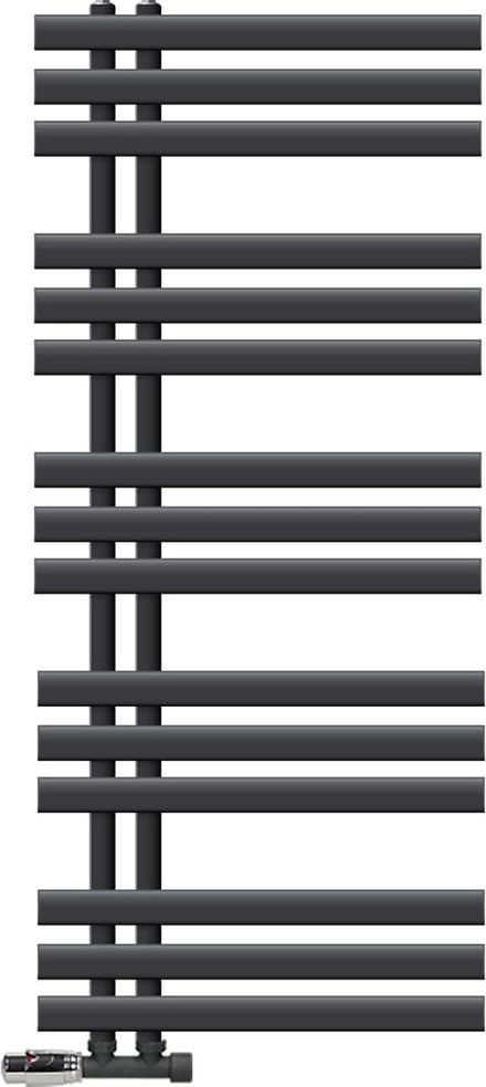 LuxeBath badkamer radiator Ijzer EM 500x1200 mm antraciet middenaansluiting aansluitset en thermostaat hoekwand, design radiator badkamer verwarming handdoekverwarmer handdoekdroger handdoekradiator