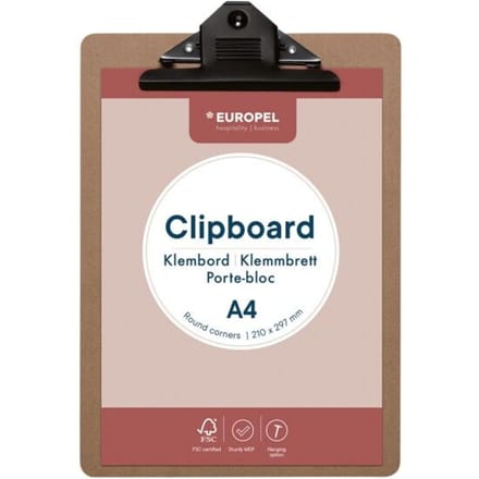 Europel Klembord - Clipboard - Hout - A4 - 21 x 29,7 cm - 12 stuks