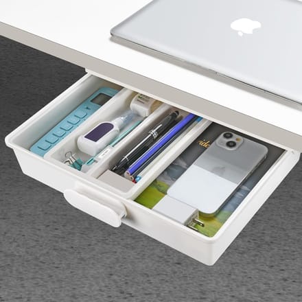 Onder bureaulade - Bureauopslag - Thuis kantoor - Zelfklevend ontwerp - 13.4x10.2x3.3 inch - Wit