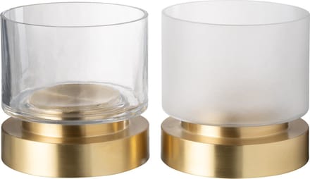 J-Line windlicht/vaas Pia - glas/koper - transparant/goud - small - 2 stuks - Ø 18 cm