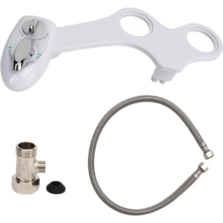 Badkamer bidet met dubbele sproeikop voor koud water, verstelbare bidetopzetstuk met slang. white