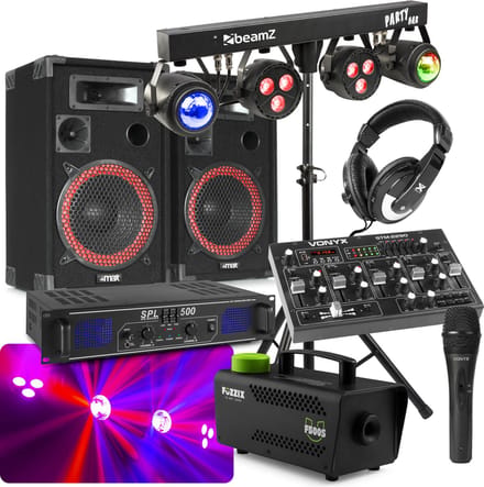 COMPLETE 500W BLUETOOTH DJ DISCO SET MET GELUID, LICHT EN ROOK