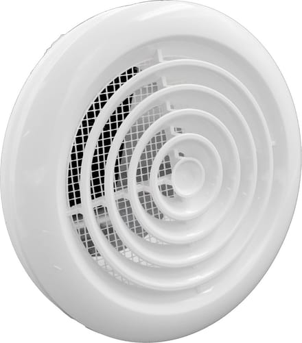 Ventilatierooster & hoge montagebus & klemring aansluitdiameter Ø100mm, kunststof wit
