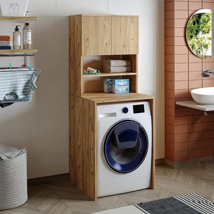 Badkamer wasmachinekast eiken 65 x 181 x 60 cm - Moderne opbergoplossing voor wasmachines