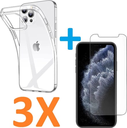Soft TPU Transparant hoesje Silicone Case + 3 stuks Glas Screenprotector -  Geschikt voor: iPhone 12 Pro Max