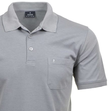 Ragman Softknit Poloshirt Breast Pocket Pima Cotton Mix Silver / male