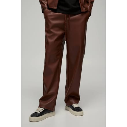 Relaxed Fit Elasticated Waist Embossed PU Trouser | Chocolate | Size Small