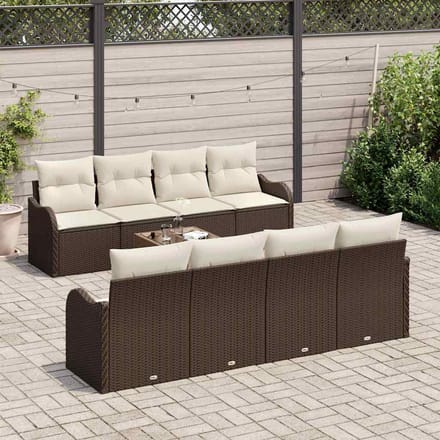 vidaXL - Tuinbank - Set - 9 - st - 6-zits - Bruin - poly - rattan