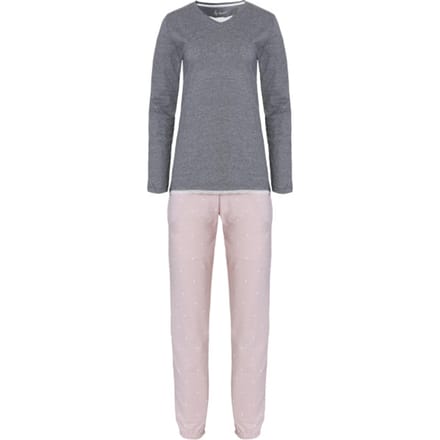 By Louise Dames Pyjama Set Lang Katoen Grijs / Roze - Maat M