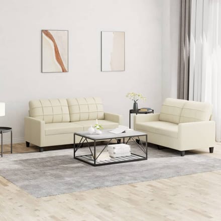 vidaXL - 2-delige - Loungeset - met - kussens - kunstleer - crème