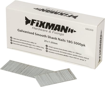 Fixman Gegalvaniseerde tacker spijkers - 18 gauge - gladde schacht - 25 mm - 5000 stuks