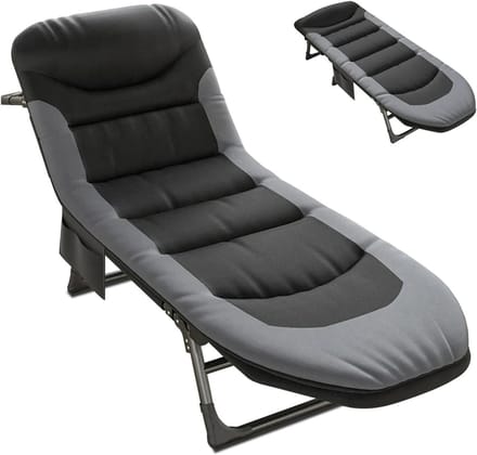 Inklapbaar Campingbed - Veldbed Logeerbed - Buiten Ontspannen - Verstelbare Rugleuning - 180 x 65 x 30 cm - Grijs