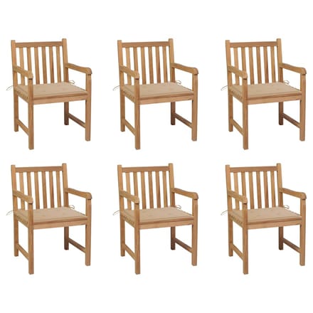 vidaXL - Tuinstoelen - 6 - st - met - beige - kussens - massief - teakhout