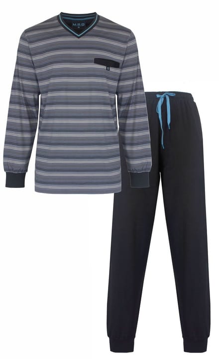 MEQ Heren Pyjama - 100% Gekamde Katoen - Gestreept Grijs - Maat S