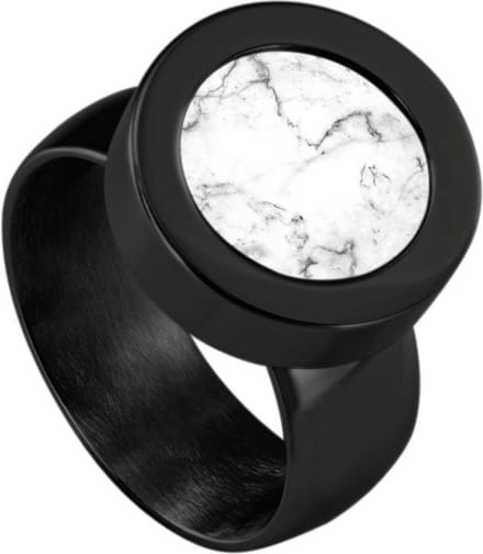 Quiges RVS Schroefsysteem Ring Zwart Glans 20mm met Verwisselbare 12mm Mini Munt - SLSRS54820