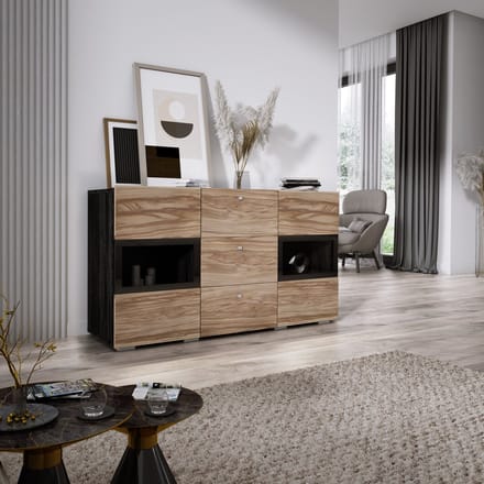 Meubel Square - Dressoir Belix - Walnoot / Donkergrijs - Commode