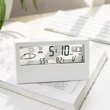 LCD Digitale Wekker Duidelijk Display Eenvoudig Ontwerp Digitale Thermometer Hygrometer voor Thuis Slaapkamer white