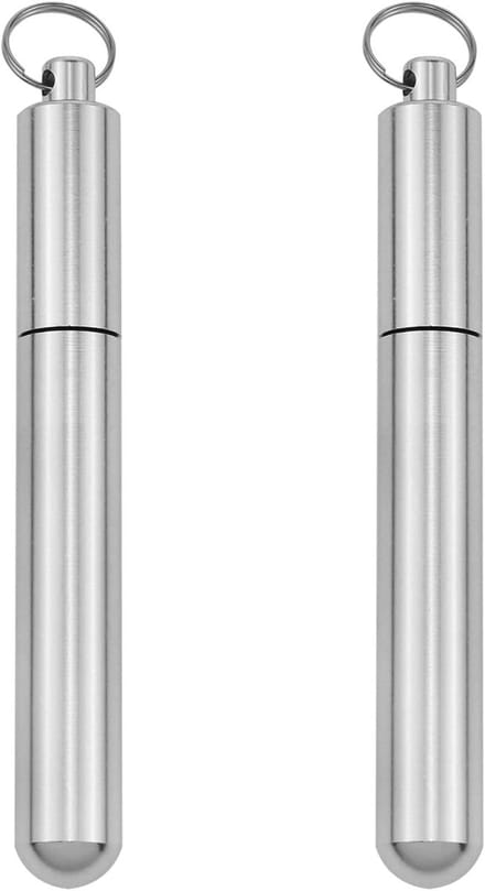 Tandenstoker Houder - Draagbare Container - Buiten Activiteiten - Met Sleutelhanger - 8.5 cm Lengte - Zilver