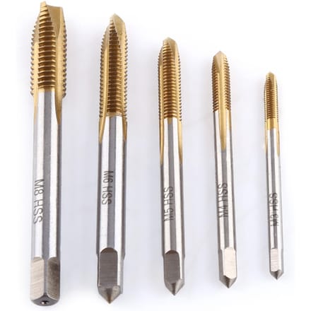 Kit de 5 pièces de tarauds à vis HSS revêtus de titane M3 M4 M5 M6 M8 Éjection avant des copeaux