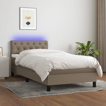 vidaXL - Boxspring - met - matras - en - LED - stof - taupe - 80x200 - cm