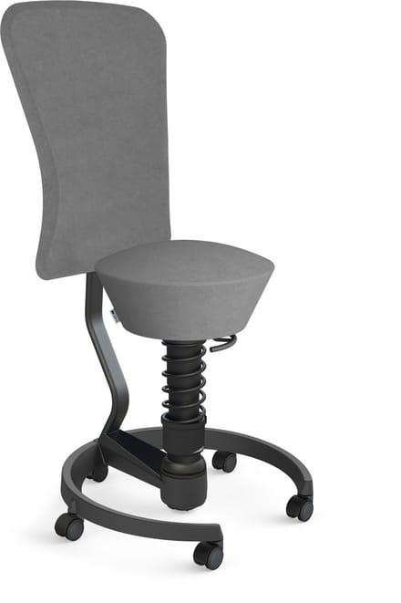Aeris Swopper with backrest footring with castors (soft floor), black spring strut type: standard, black, spring black seat cover: wool blend Select (Gabriel), grey backrest pole: black, backrest cover: wool blend Select (Gabriel), grey