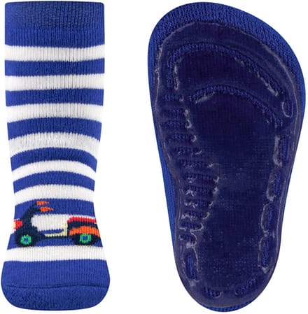 Antislipsokken Ewers Kindermaat - Blauw met Witte Strepen & Scooter - Siliconenzool-