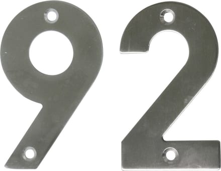 AMIG Huisnummer 92 - massief Inox RVS - 10cm - incl. bijpassende schroeven - zilver