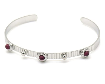 Armband Dames - Bangle met Paarse Steentjes - RVS - One Size - Zilverkleurig