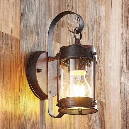 Lindby - Wandlamp buiten - 1licht - Aluminium, geblazen glas - H: 26 cm - E27 - roestbruin, helder