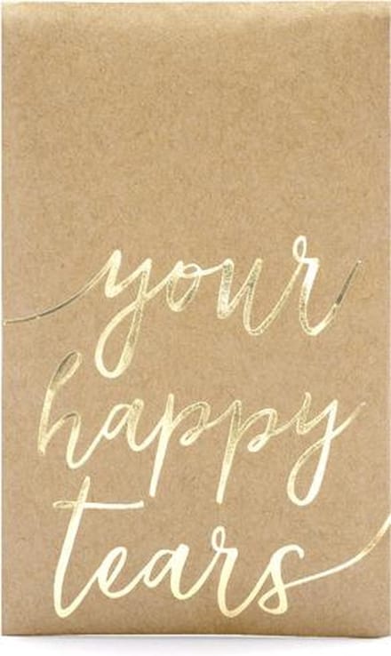 Bruiloft zakdoekjes - Your happy tears - kraft/goud - 10 stuks