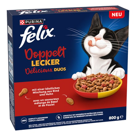 2x800 g Felix Dubbel lekker Rund & Kip Kattenvoer droog