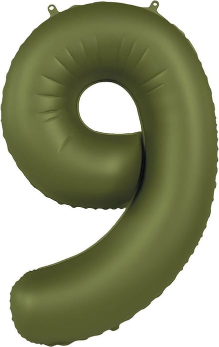 Folieballon Cijfer 9 - Olive Green - Ultra Matt - 86 cm