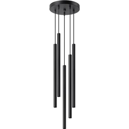 Hanglamp PASTELO 5P met 5 buiskappen op ronde rozet - Sollux Lighting - IP20 - Zwart staal behuizing - 25 x 25 x 110 cm - 5 x G9 LED, exclusief lichtbron - 5 x 8 W - Moderne hanglamp voor woonkamer, slaapkamer en eetkamer