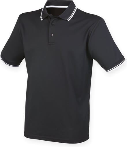 Henbury Men's Coolplus® Tipped Polo Shirt H482 - Black / White - M