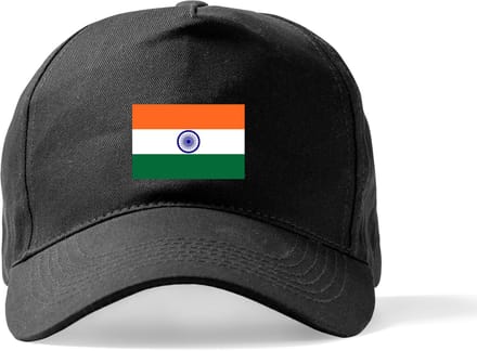 Zwarte Pet Beechfield met Wereldvlaggen, land India klittenbandsluiting