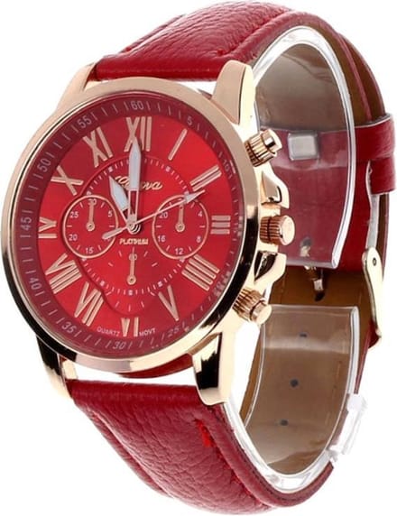 Fako® - Horloge - Geneva - Roman - Metal - Rood