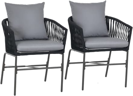 Outsunny tuinstoel - set van 2 stoelen - met 4 kussens - staal - zwart