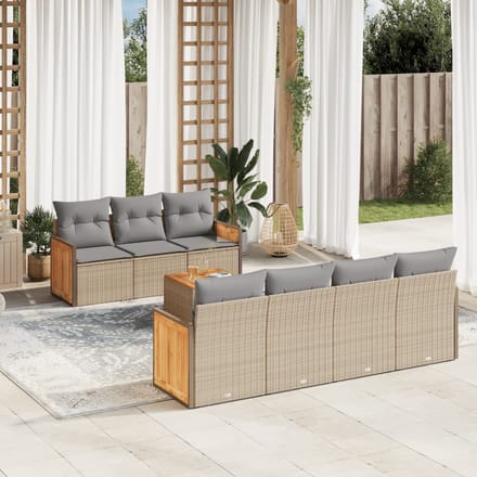 vidaXL - 8-delige - Loungeset - met - kussens - poly - rattan - beige